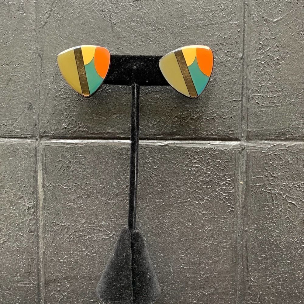 Pierced Multicolor Geometric Pattern Earrings, In… - image 2